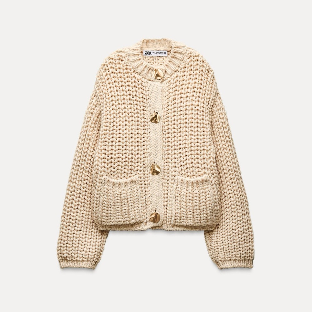 Zara Chunky Knit Cardigan with Gold Buttons